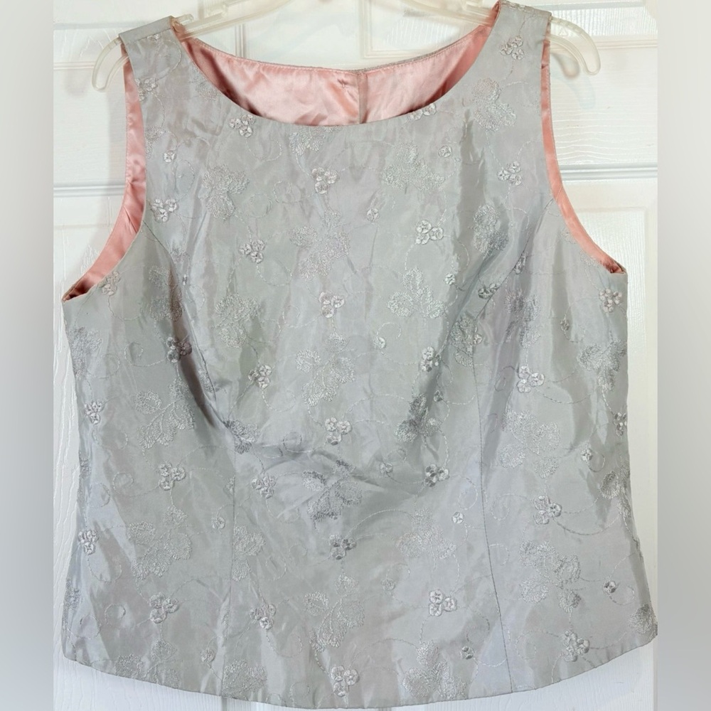Vintage Y2K Bari Jay Silver Embroidered Fitted Formal Sleeveless Top 18W